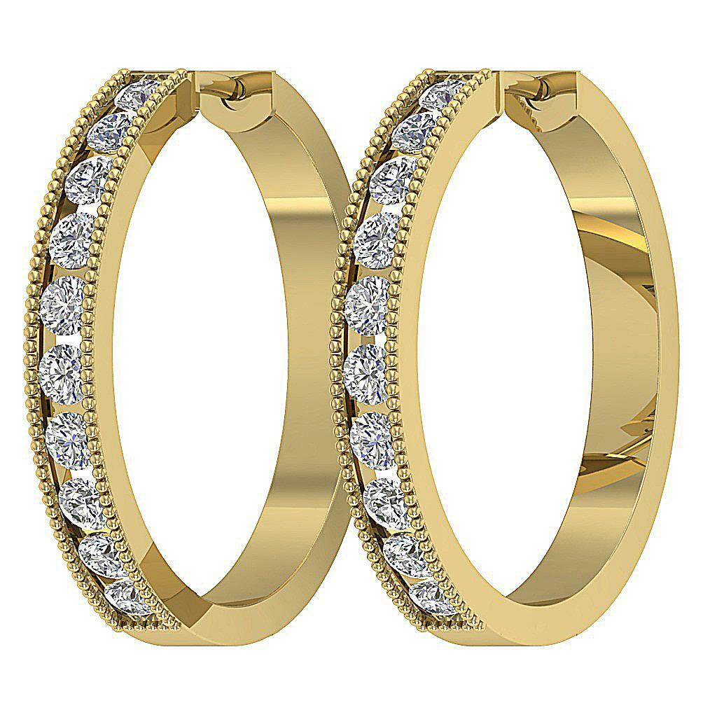 Hoop Earring Natural Round Diamond VS1 F 1.75 Carat 14K Rose Gold Channel Set