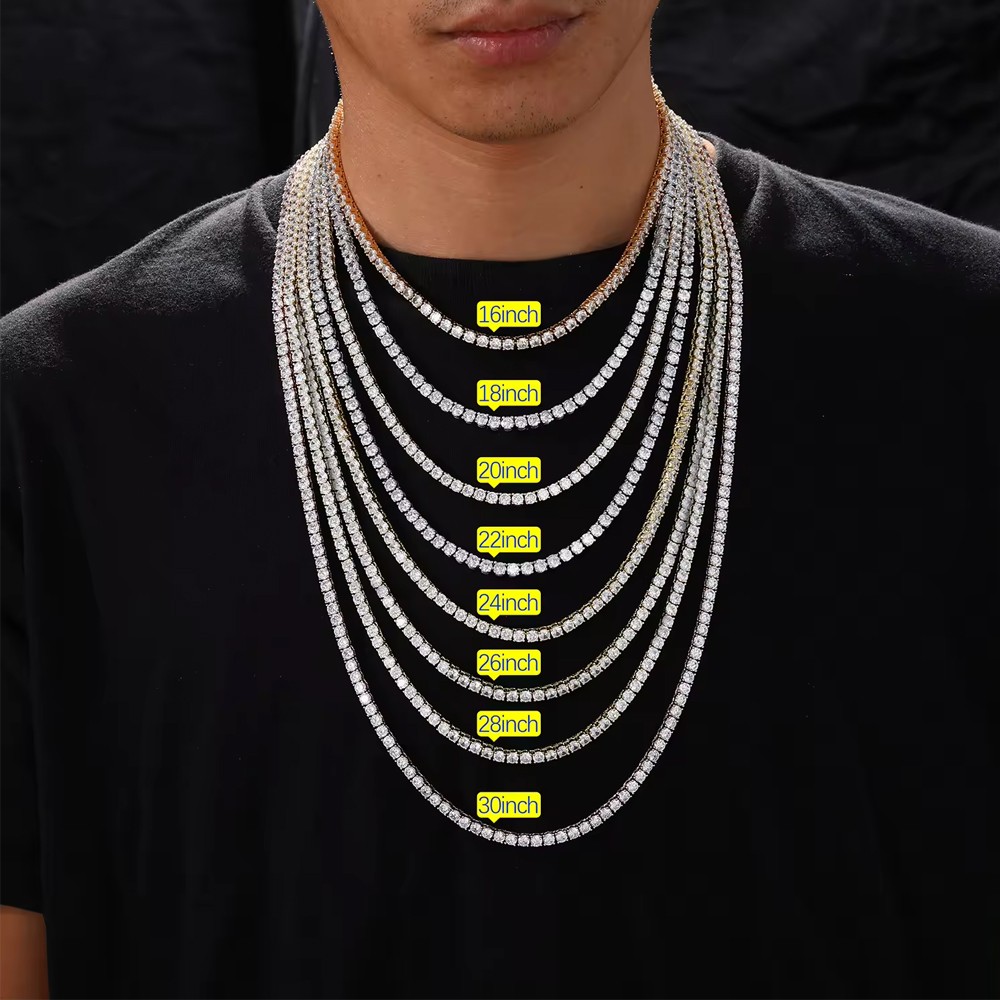 3-6.5mm Moissanite Tennis Necklace 925 Sterling Silver Hiphop Necklace Men Women