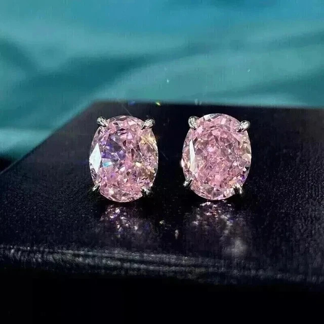 4.0Ct Oval Cut Lab Created Pink Sapphire Stud Earrings 14K White Gold Plated