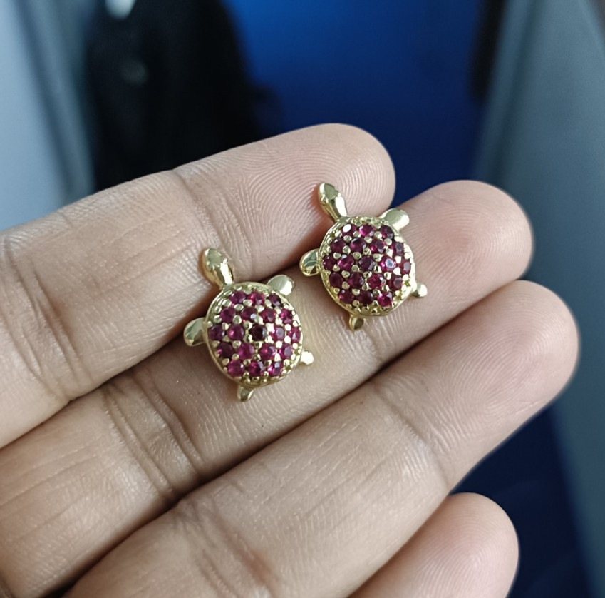 1.10Ct Round Lab Created Red Ruby Stud Earrings 14K Yellow Gold Plated Silver