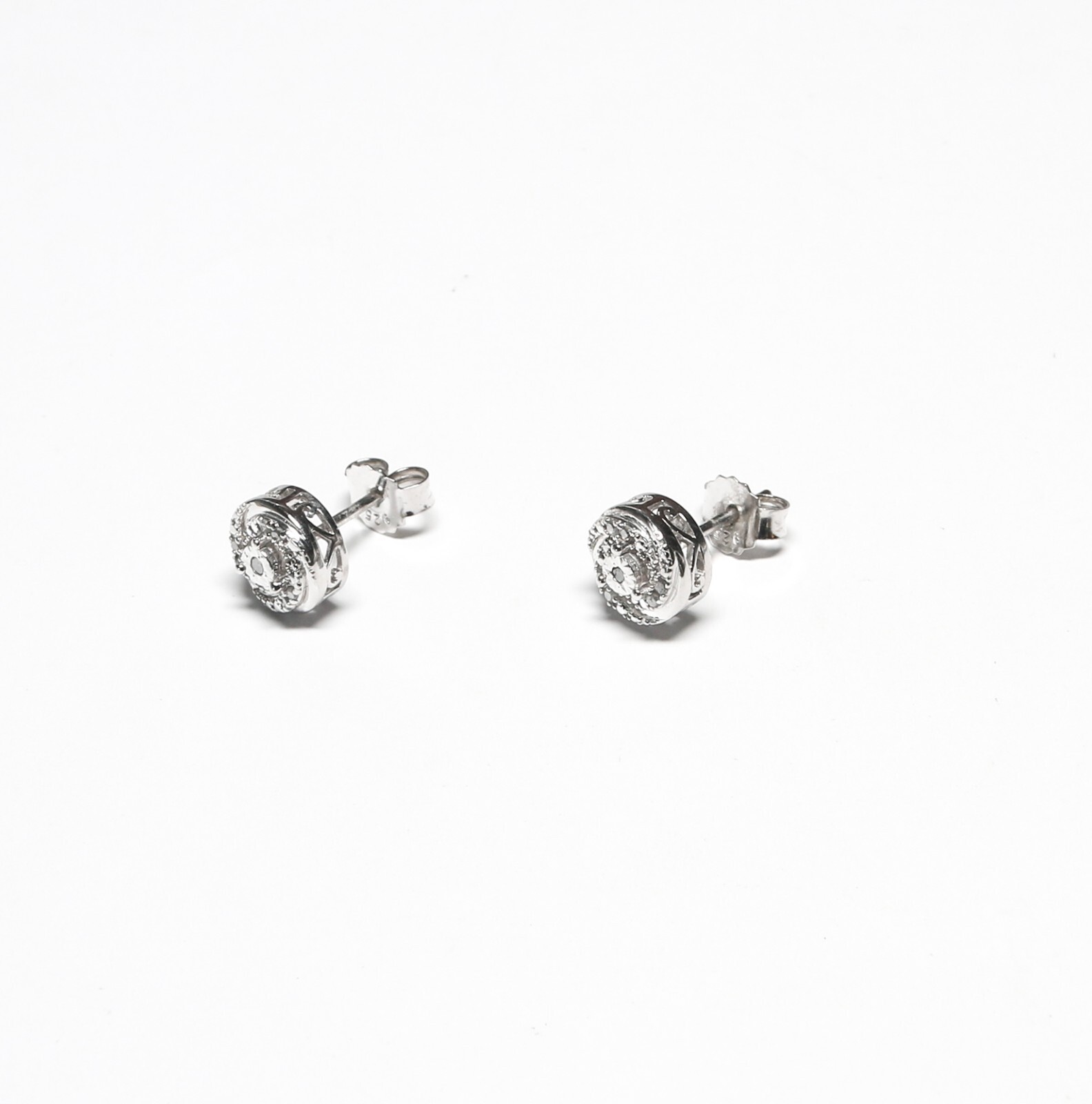 Sterling Silver Cluster Style 8.4mm Natural Diamond Pierced Earrings .05ct TW