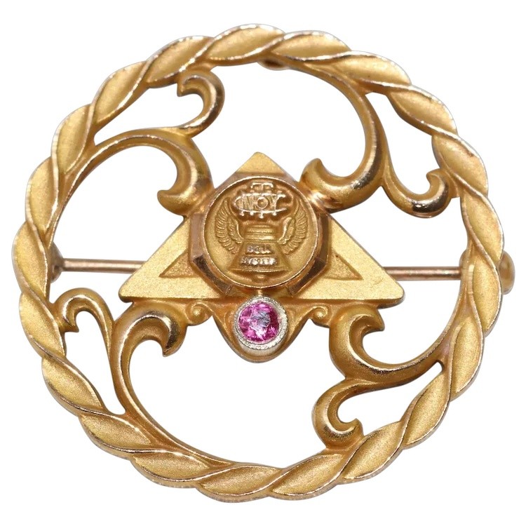 Vintage 9 KT Yellow Gold NTY Bell System Brooch