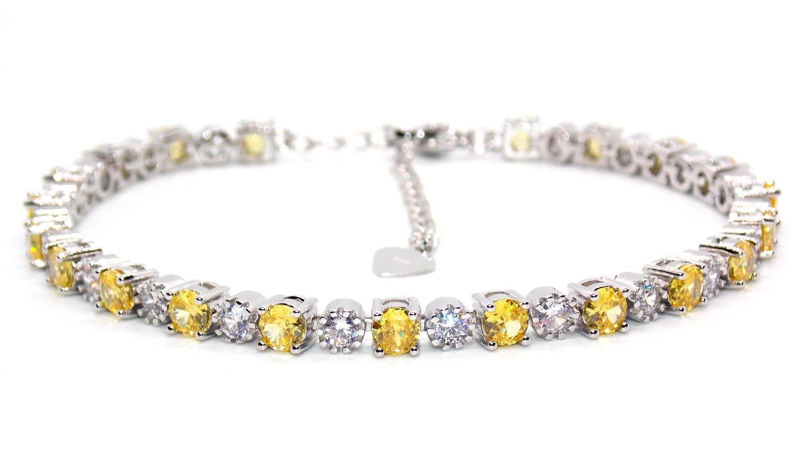 Silver Yellow Sapphire & Diamond 8.14ct Round Cut Tennis Bracele (Free Gift Box)