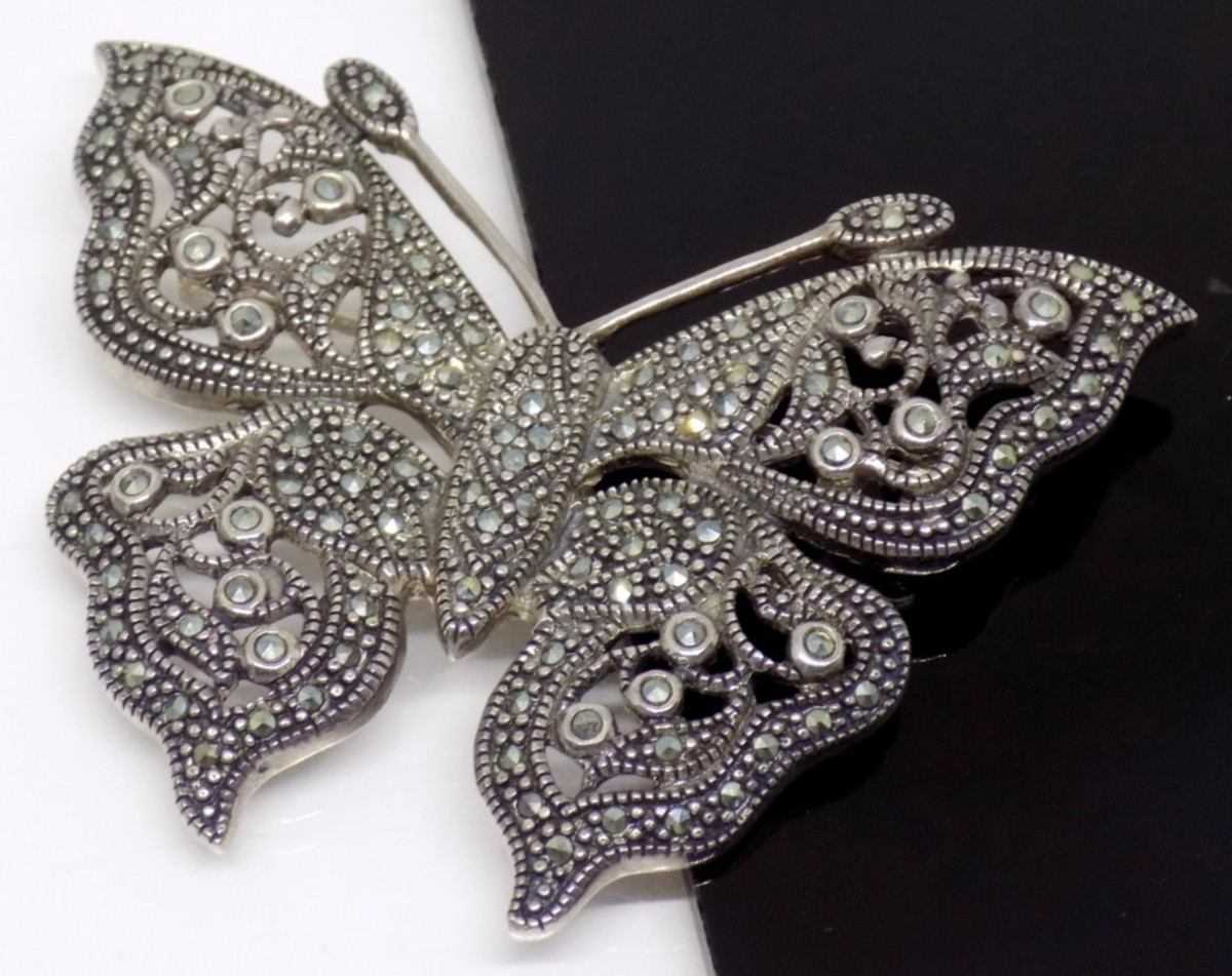 925 Sterling Silver Marcasite Butterfly Brooch Thailand