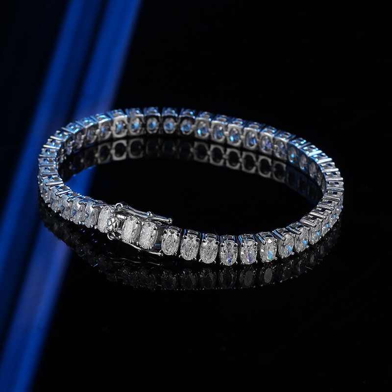 Oval Cut Moissanite Tennis Bracelet 925 Sterling Silver Men Women Chain Hip Hop