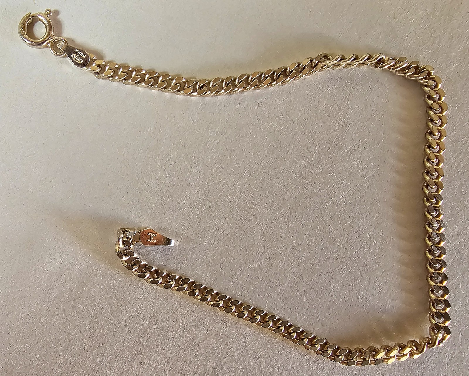 Milor Signed 925 Sterling Silver Curb Link Chain Bracelet Spring Ring