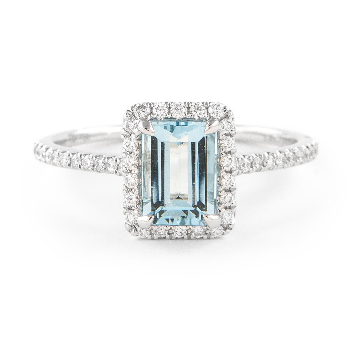 Alexander Beverly Hills 1.07ctt Emerald Cut Aquamarine and Diamond Ring 18k