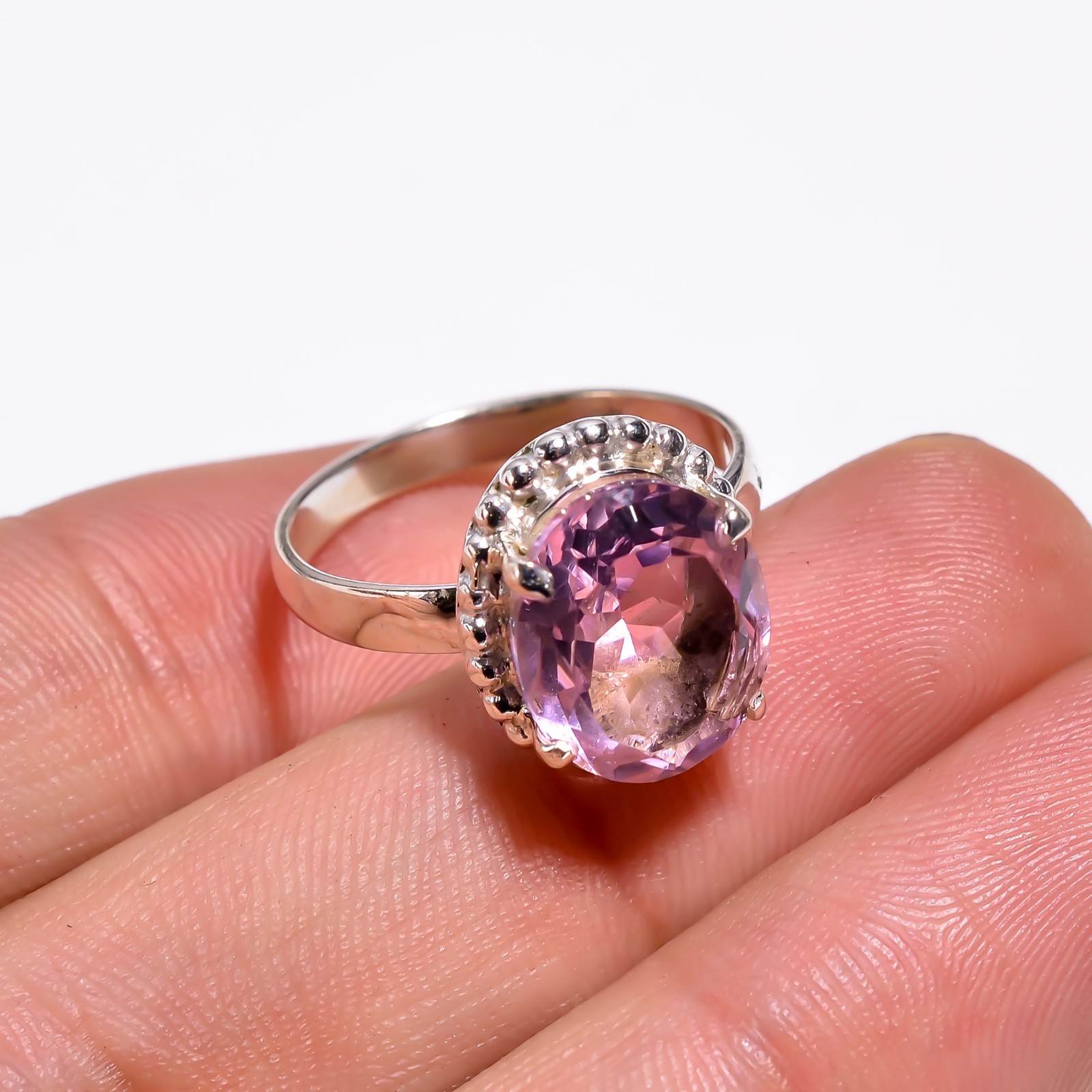 Pink Amethyst Gemstone Jewelry 925Sterling Silver Handmade Dainty Ring For Women