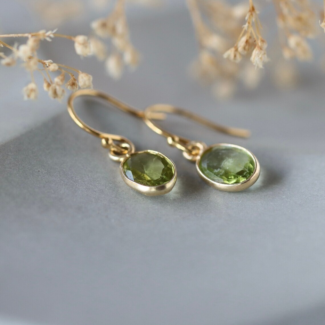 Peridot Gemstone Dangle Drop Earrings, Handmade 925 Sterling Silver Hoop Earring