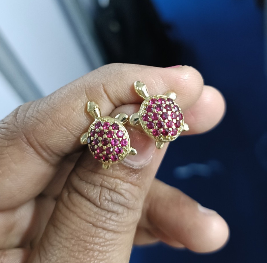 1.10Ct Round Lab Created Red Ruby Stud Earrings 14K Yellow Gold Plated Silver