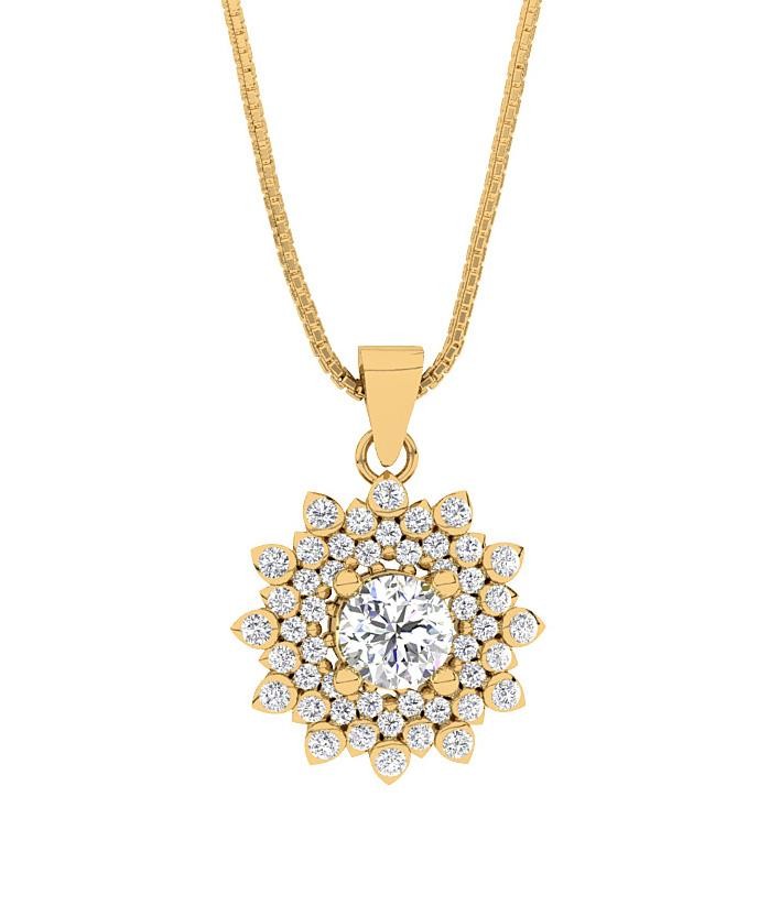 1Ct Center Solitaire Diamond Designer Cluster Pendant Necklace 2.00 Ct 14K Gold