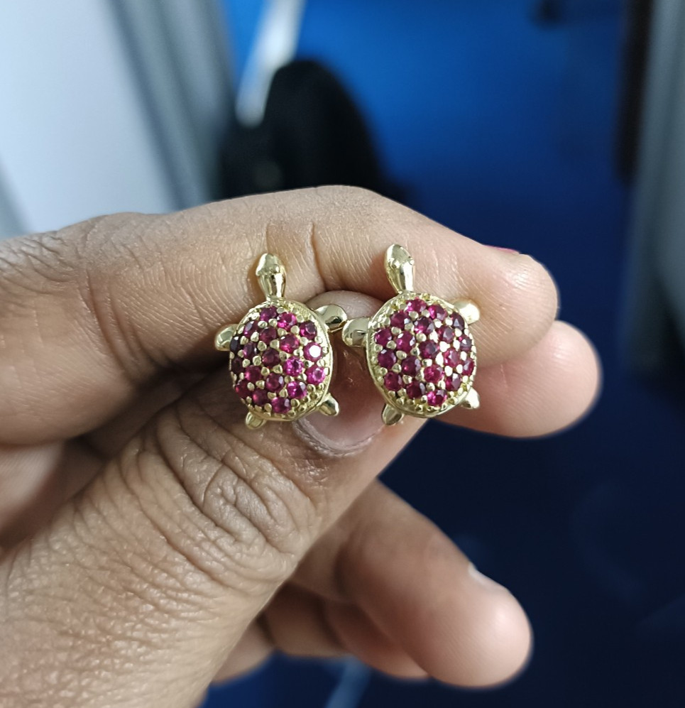 1.10Ct Round Lab Created Red Ruby Stud Earrings 14K Yellow Gold Plated Silver