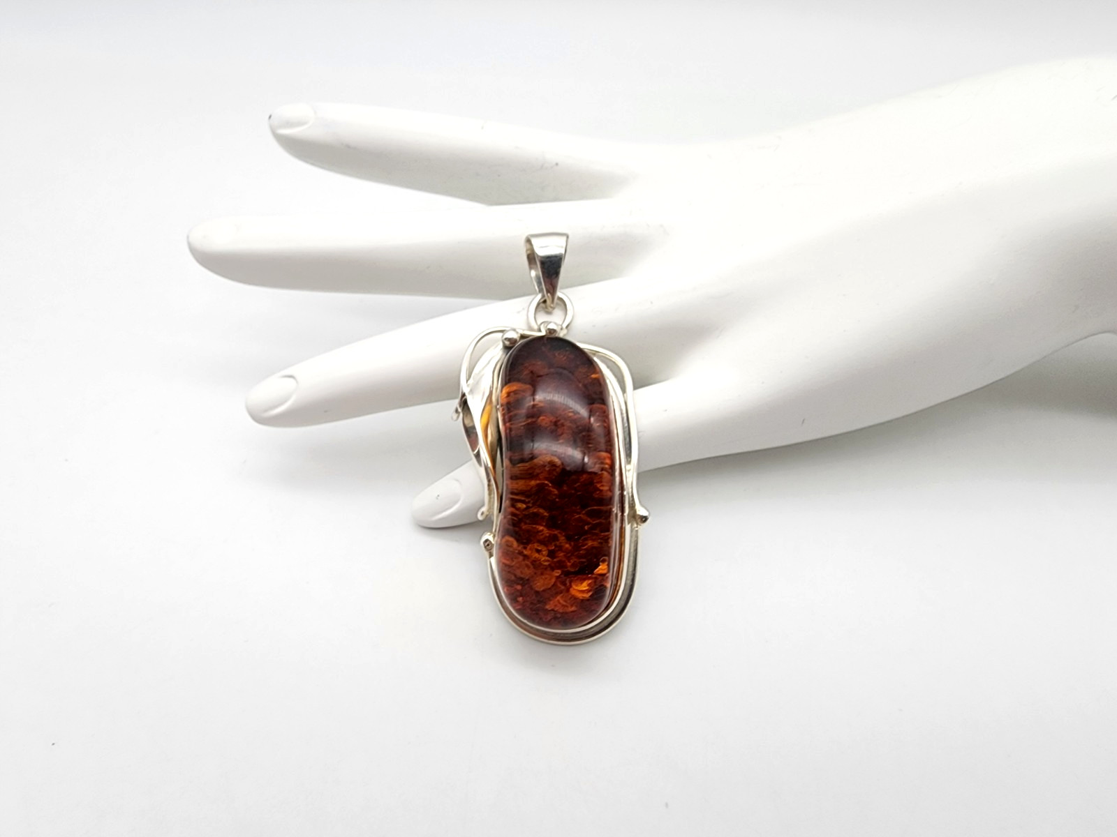 NEW STERLING SILVER NATURAL COGNAC BALTIC AMBER LILY FLOWER PENDANT 18.7 GRAMS!!